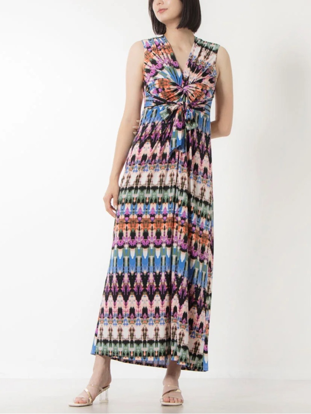 Eliza J 20 W Sleeveless Multicolor Twist-Front Maxi Dress